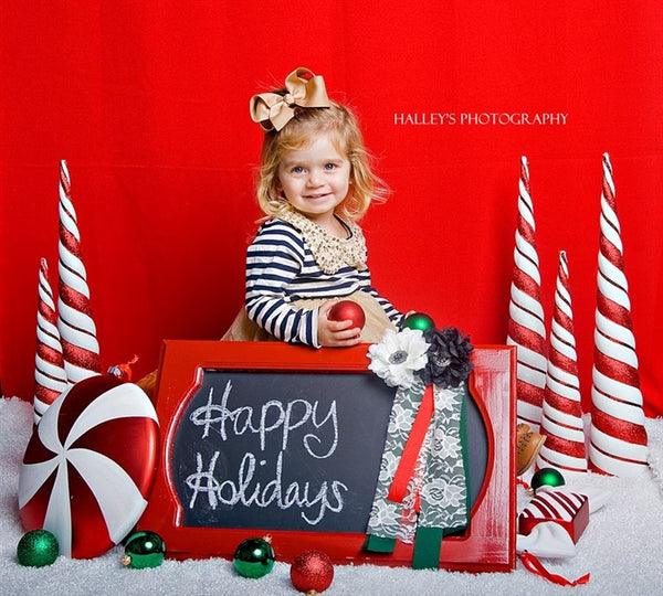 Christmas Red Portrait on Red Fabric Backdrop