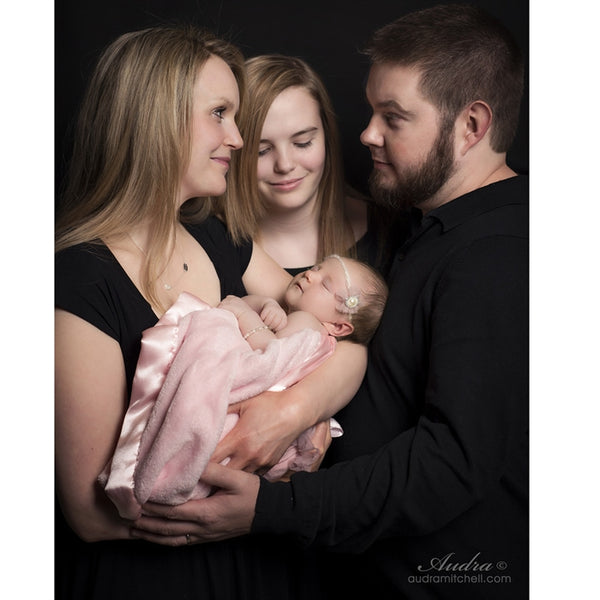 family photo on black photo background