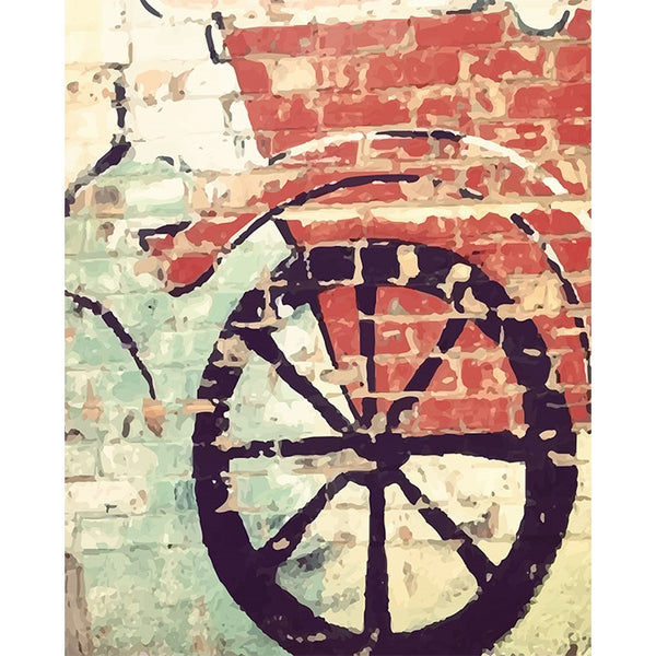 Wagon Painted Brick Wall Printed Backdrop