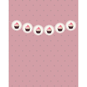 Classy Pink Cupcake Banner Printed Backdrop