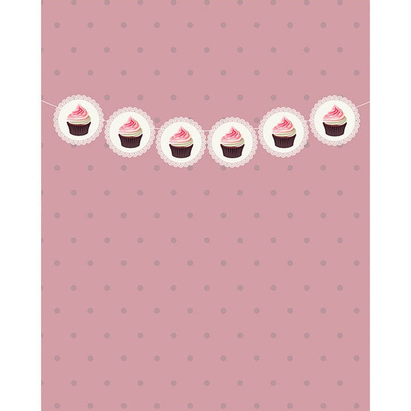 Classy Pink Cupcake Banner Printed Backdrop