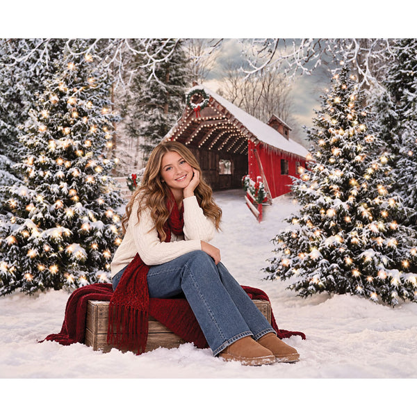 Christmas Covered Bridge Printed Backdrop