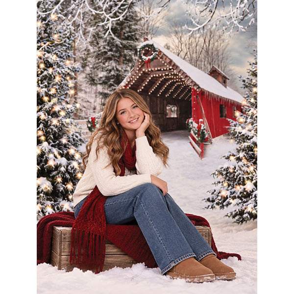 Christmas Covered Bridge Printed Backdrop