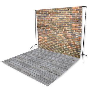 Vintage Brick & Gray Pine Floor Extended Printed Backdrop