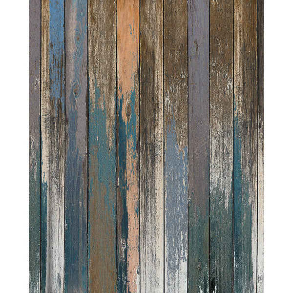 Blue and Peach Distressed Wood Printed Backdrop