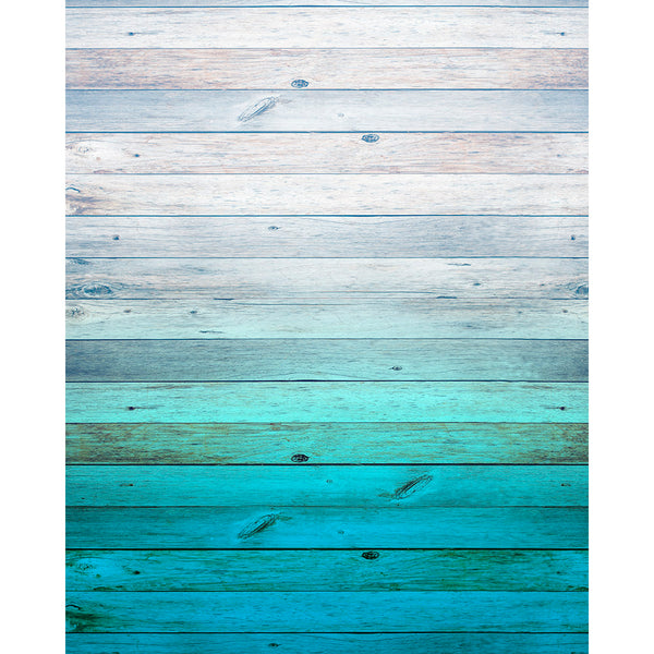 Aqua Ombre Wood Planks Printed Backdrop