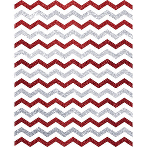 Silver and Red Glitter Chevron Printed Backdrop