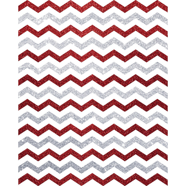 Silver and Red Glitter Chevron Printed Backdrop