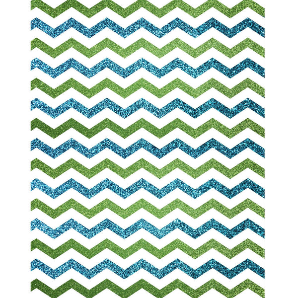 Blue and Green Glitter Chevron Printed Backdrop