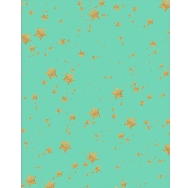 Mint and Gold Glitter Stars Printed Backdrop