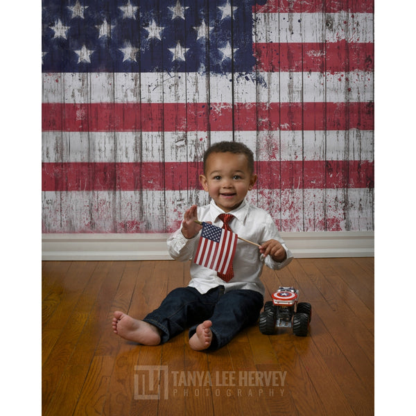 Vintage American Flag Planks Printed Backdrop