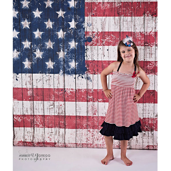 Vintage American Flag Planks Printed Backdrop