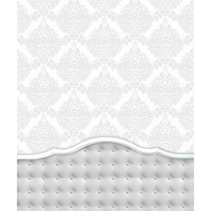 Damask White Tufted Headboard Printed Backdrop