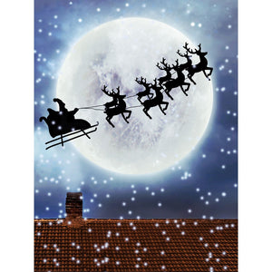 Moon and Santa Sleigh Printed Backdrop