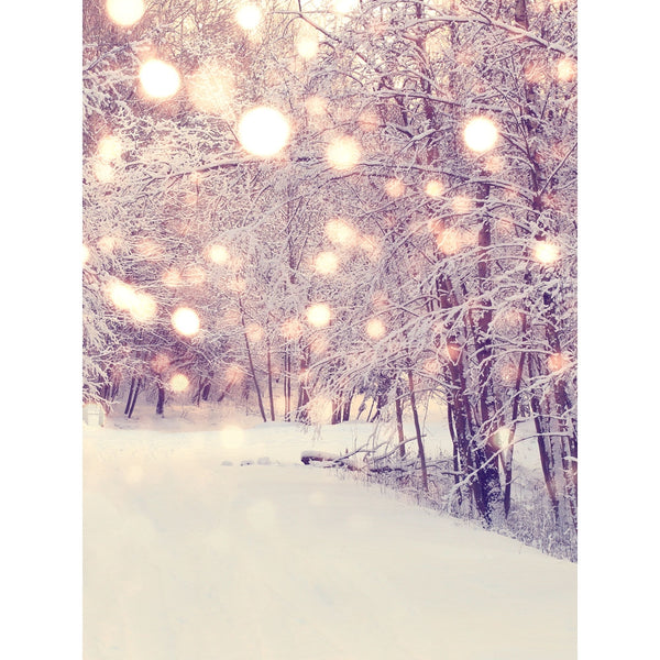 Warm Snowy Bokeh Woods Printed Backdrop