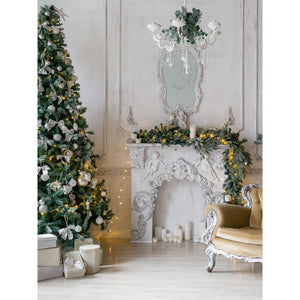 Wainscoting Antique White Christmas Fireplace