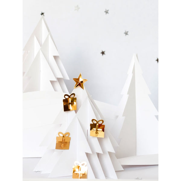 Paper Cut White Christmas Tree Printed Backdrop