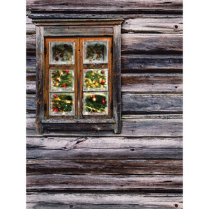 Chrimstmas Cabin Window Printed Backdrop