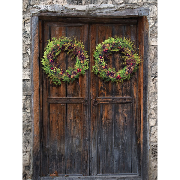 Rustic Christmas Door Printed Backdrop