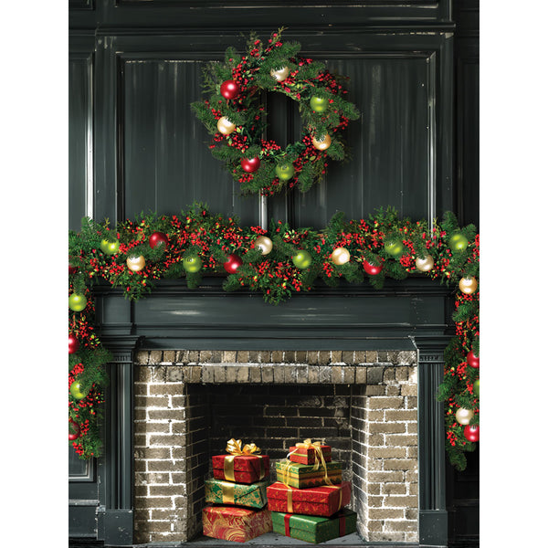 gRENN cHRISTMAS fIREPLACE bACKDROP FOR pHOTOGRAPHY