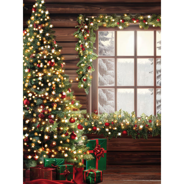 Christmas Cabin Tree Printed Backdrop