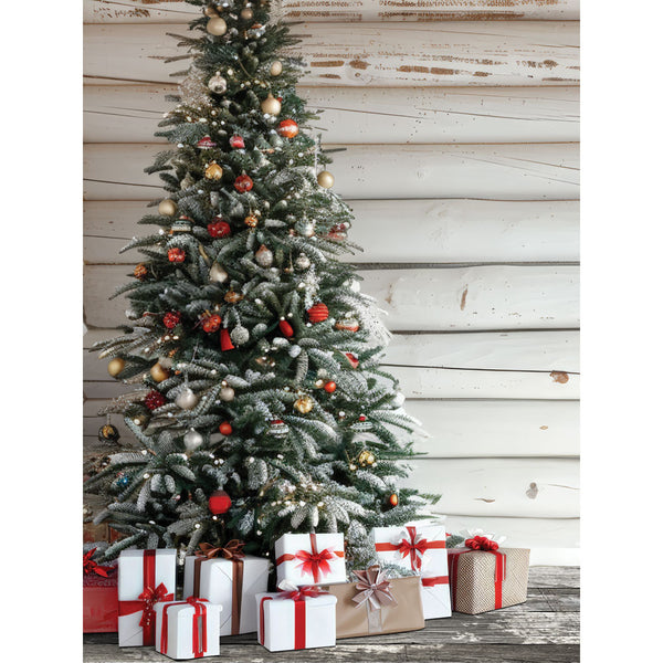 Christmas White Cabin Printed Backdrop