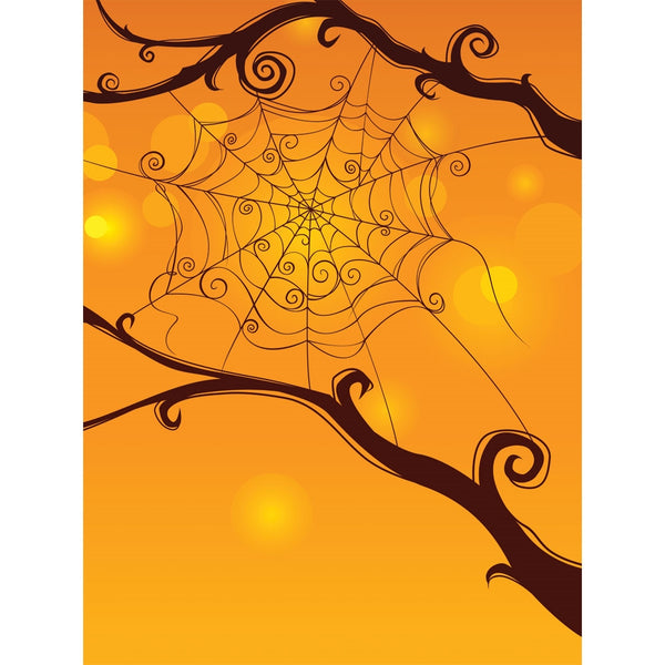 Orange Spider Web Printed Backdrop