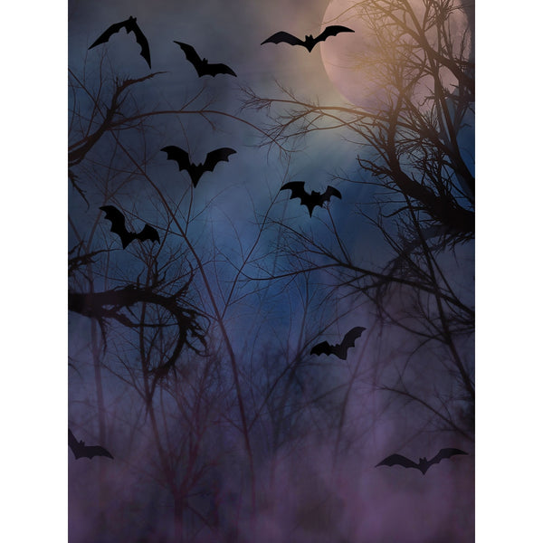 Spooky Moon and Bats Printed Backdrop