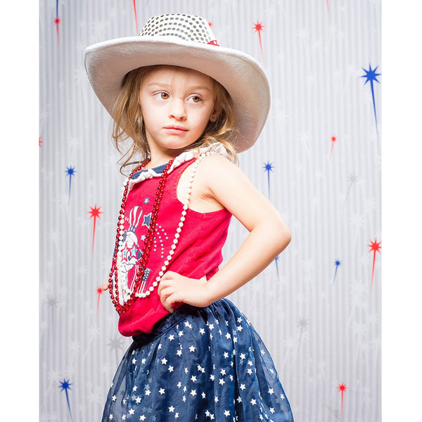 Red & Blue Fireworks Printed Backdrop