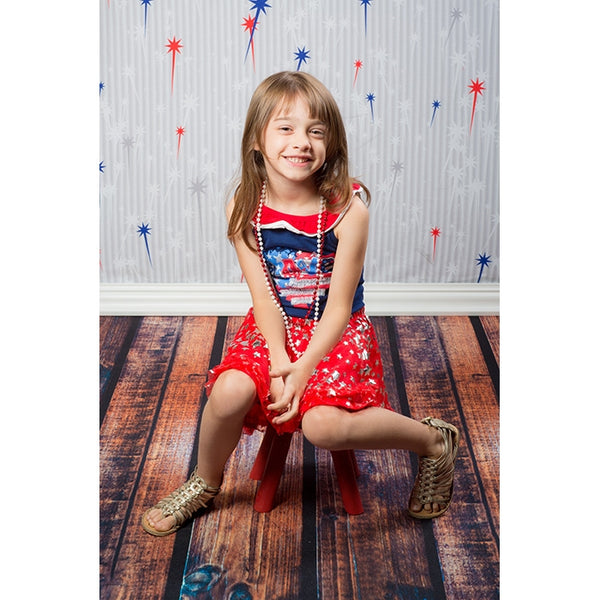 Red & Blue Fireworks Printed Backdrop