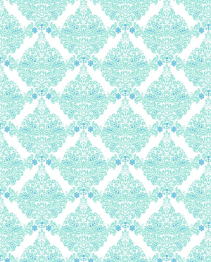 White & Blue Damask Printed Backdrop