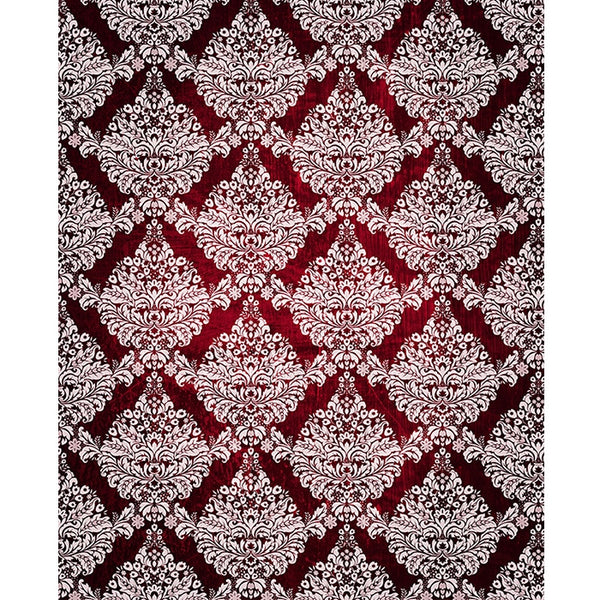 Red/White Grunge Damask Printed Backdrop