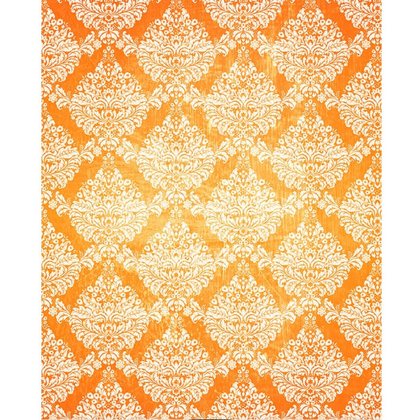 Orange/White Grunge Damask Printed Backdrop