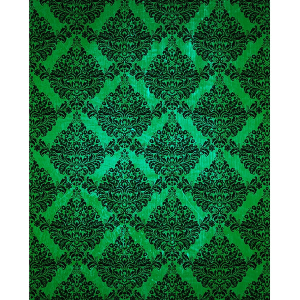 Green/Black Grunge Damask Printed Backdrop