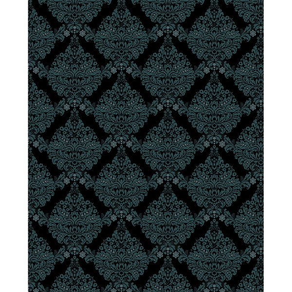 Black & Teal Damask Printed Backdrop