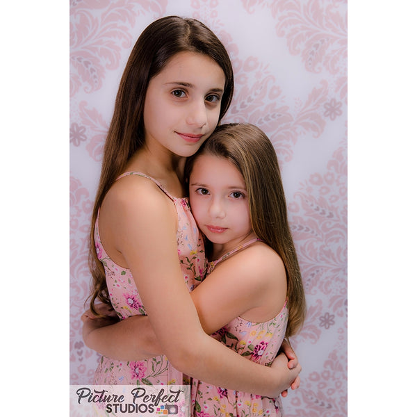 Elegant Damask backdrop with Two Girls Portrait