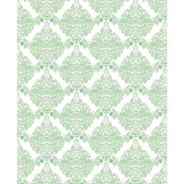 White & Green Damask Printed Backdrop