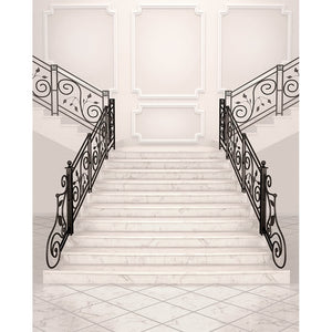 White Marble Stairs Printed Backdrop