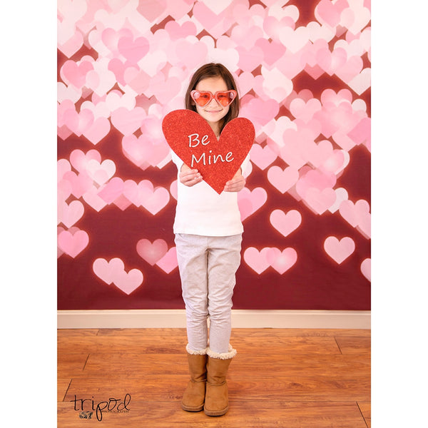 Pink Hearts on Red Bokeh Printed Backdrop