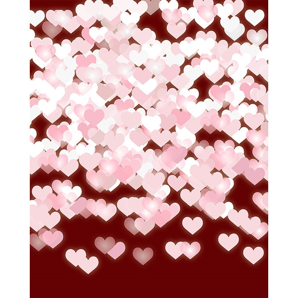 Pink Hearts on Red Bokeh Printed Backdrop