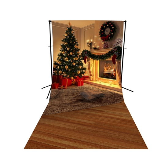 Holiday Fireplace Floor Extended Printed Backdrop | Backdrop Express
