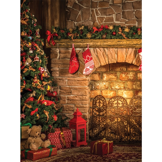 Santa's Fireplace Printed Backdrop | Backdrop Express